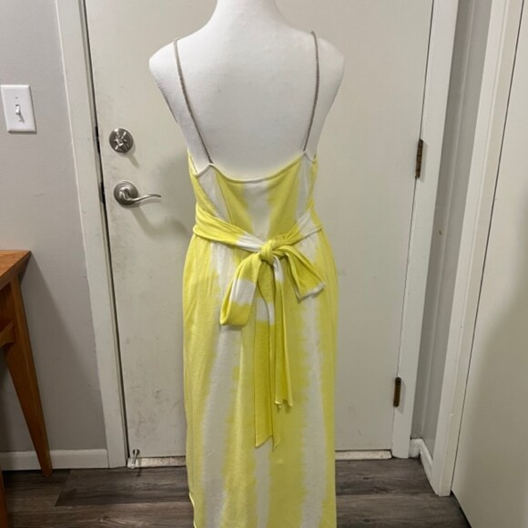 Anthropologie Moth Yellow White Sundress Spaghetti Strapped Midi Dress Sz L - Picture 7 of 12
